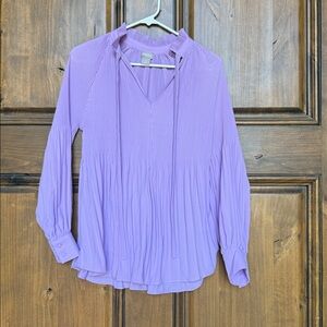 Chico's Lavender Pleated Long-Sleeve V-Neck Blouse